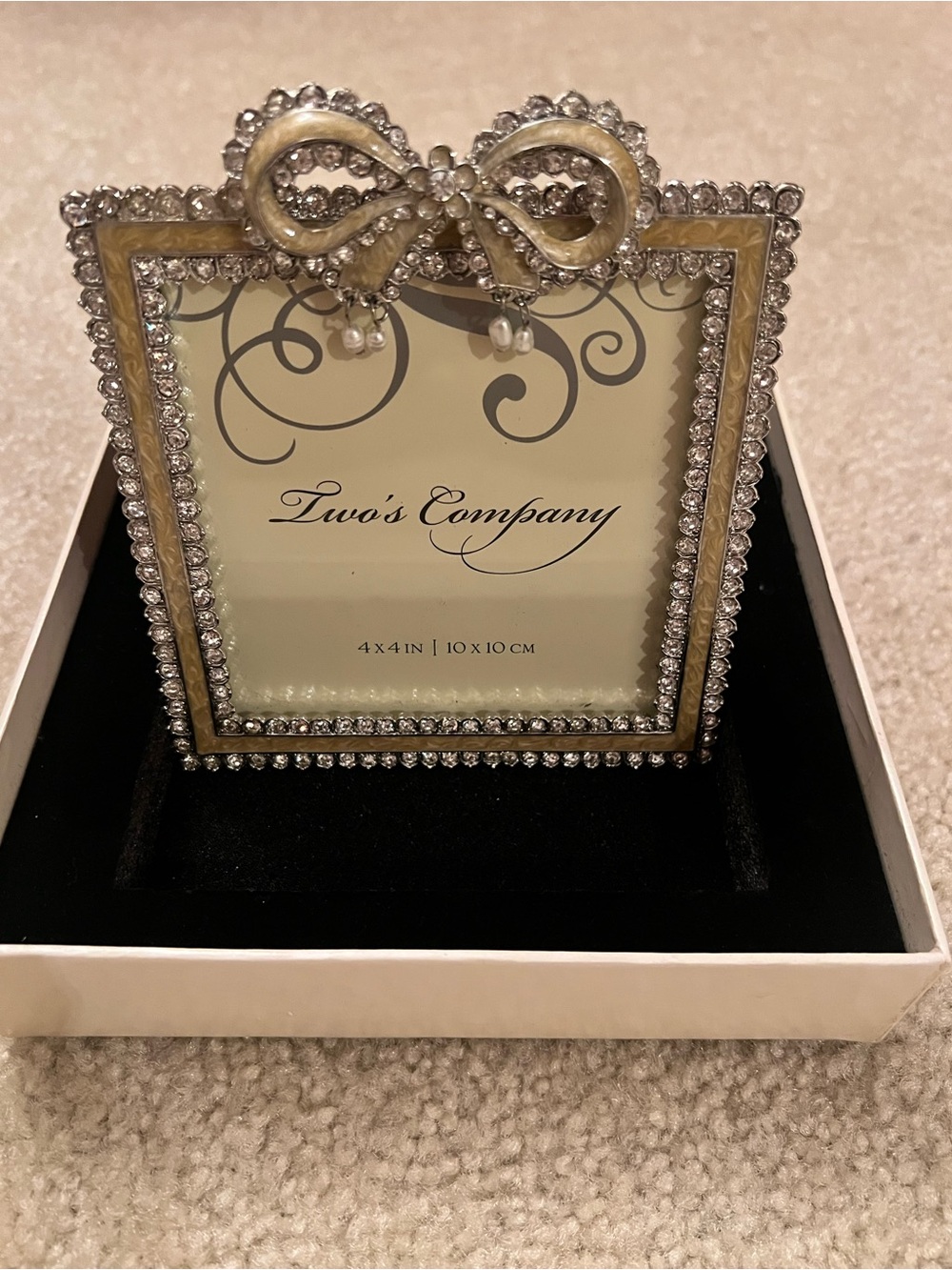 Two's Company Gold and Silver Jeweled Bow Picture Frame